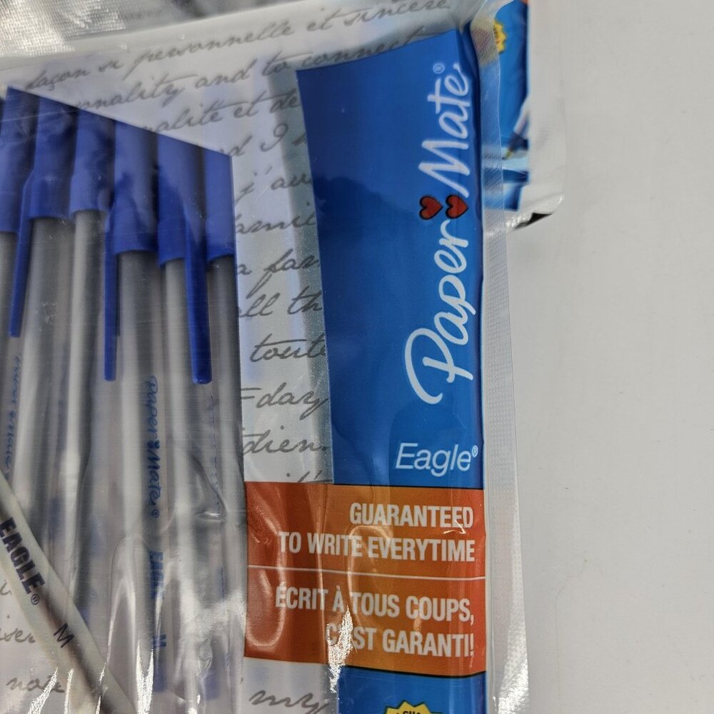 Paper Mate Eagle Ball Point Pens Blue Ink Stick 1.2mm Medium 12 Ct Capped Lot 4 - Picture 3 of 9